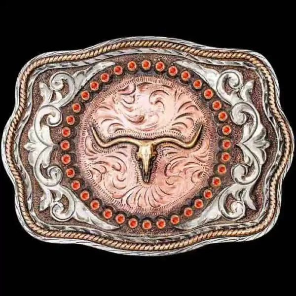 "The Los Alamos Buckle is a fantastic addition to any western outfit. It has many detailed elements that add character and testiment to the craftsmanship of this beautiful piece. Crafted on a matted, Copper base with our signature antique finish. Det